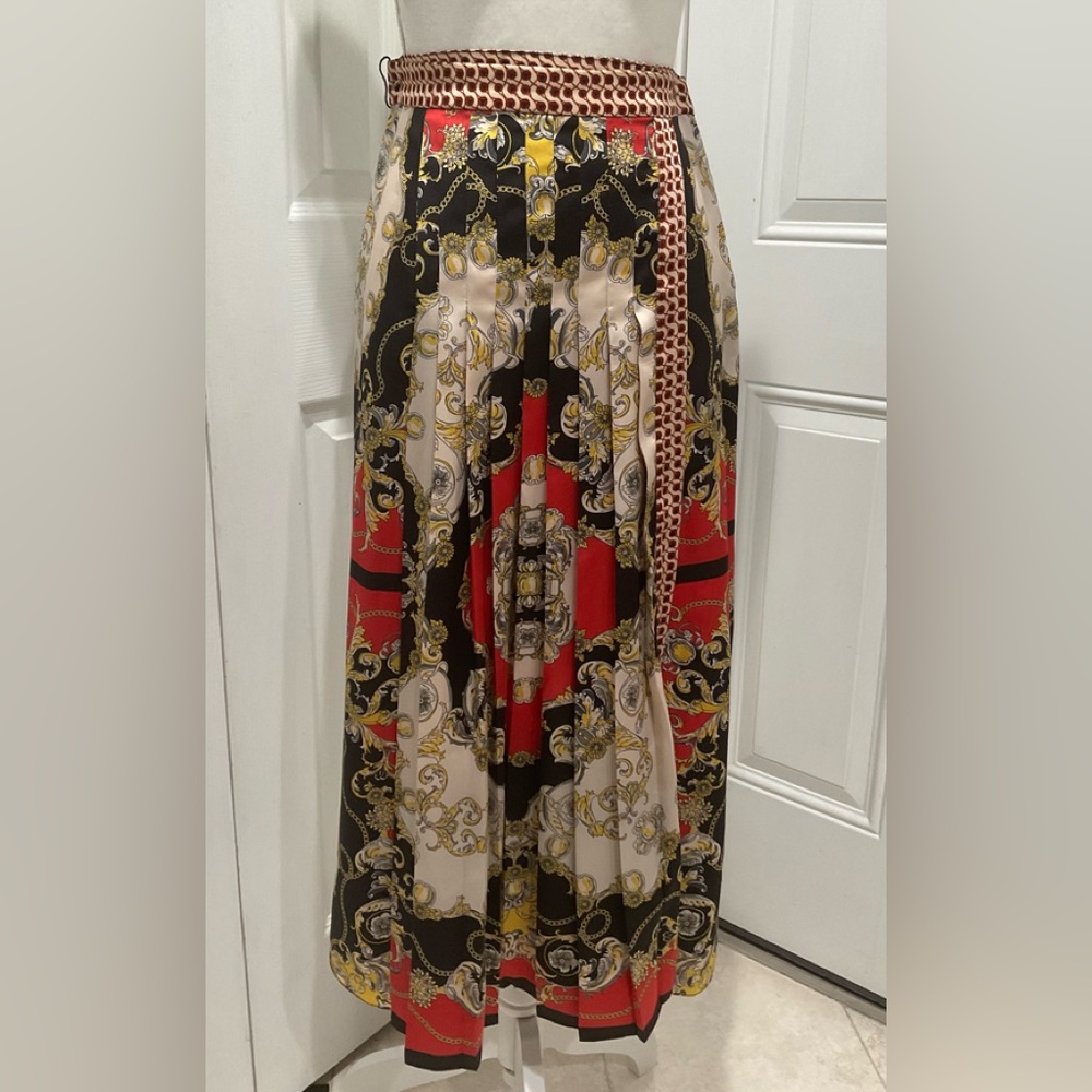 🍏🍏 NWOT Zara Front Pleated Belted Wrap Up Midi Skirt, Size M
